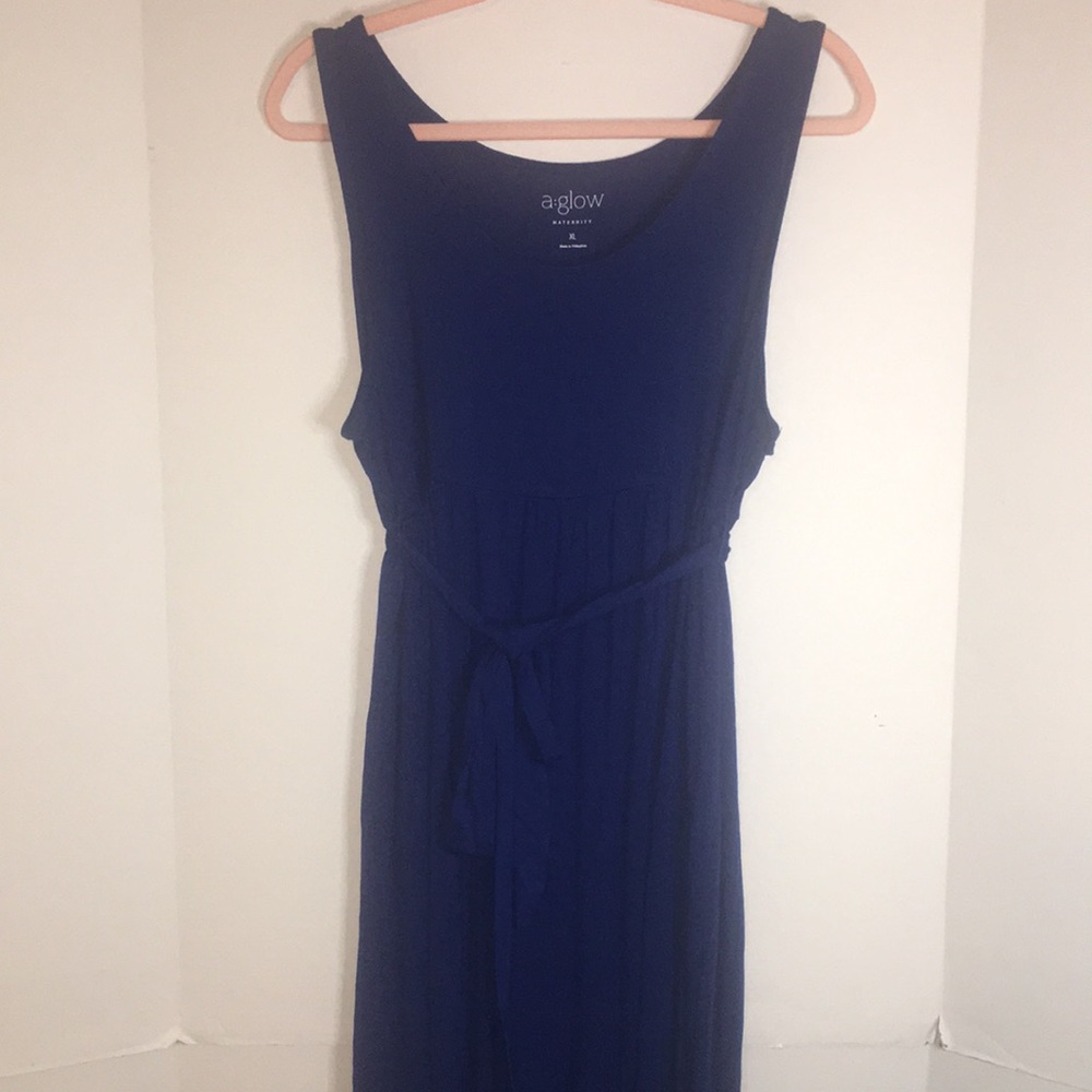 A GLOW MATERNITY DRESS WITH BELT SLEEVELESS SIZE XL 55" LENGTH SHOULDER TO HEM